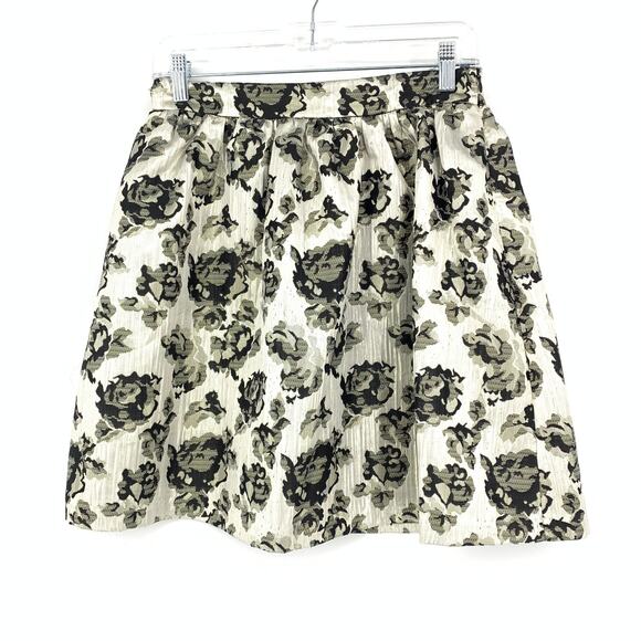 Y2K Forever 21 Women's Size Small Metallic Rose Print A-Line Skirt Black Silver - Picture 1 of 8